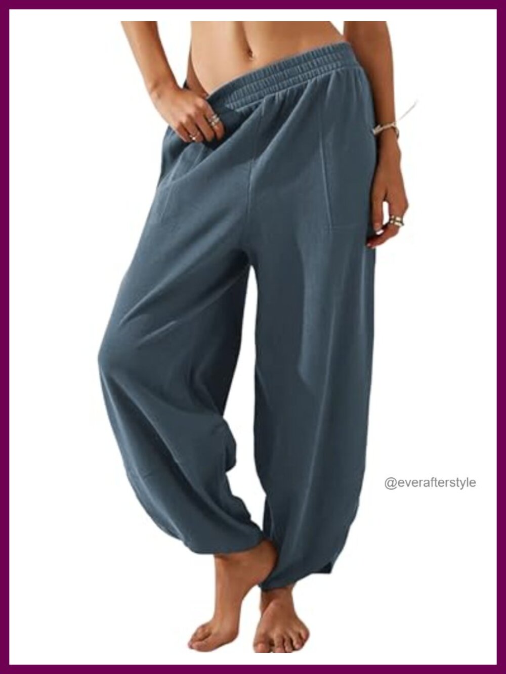 Women Cotton Wide Leg Pants High Rise Elastic Waist Harem Lounge Beach
